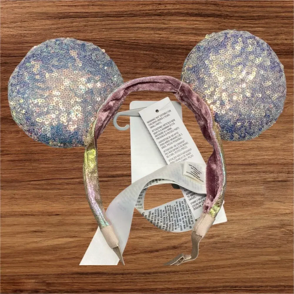 NWT Disney Parks Mickey Iridescent Sequin Comfort Ears Headband 50th Anniversary